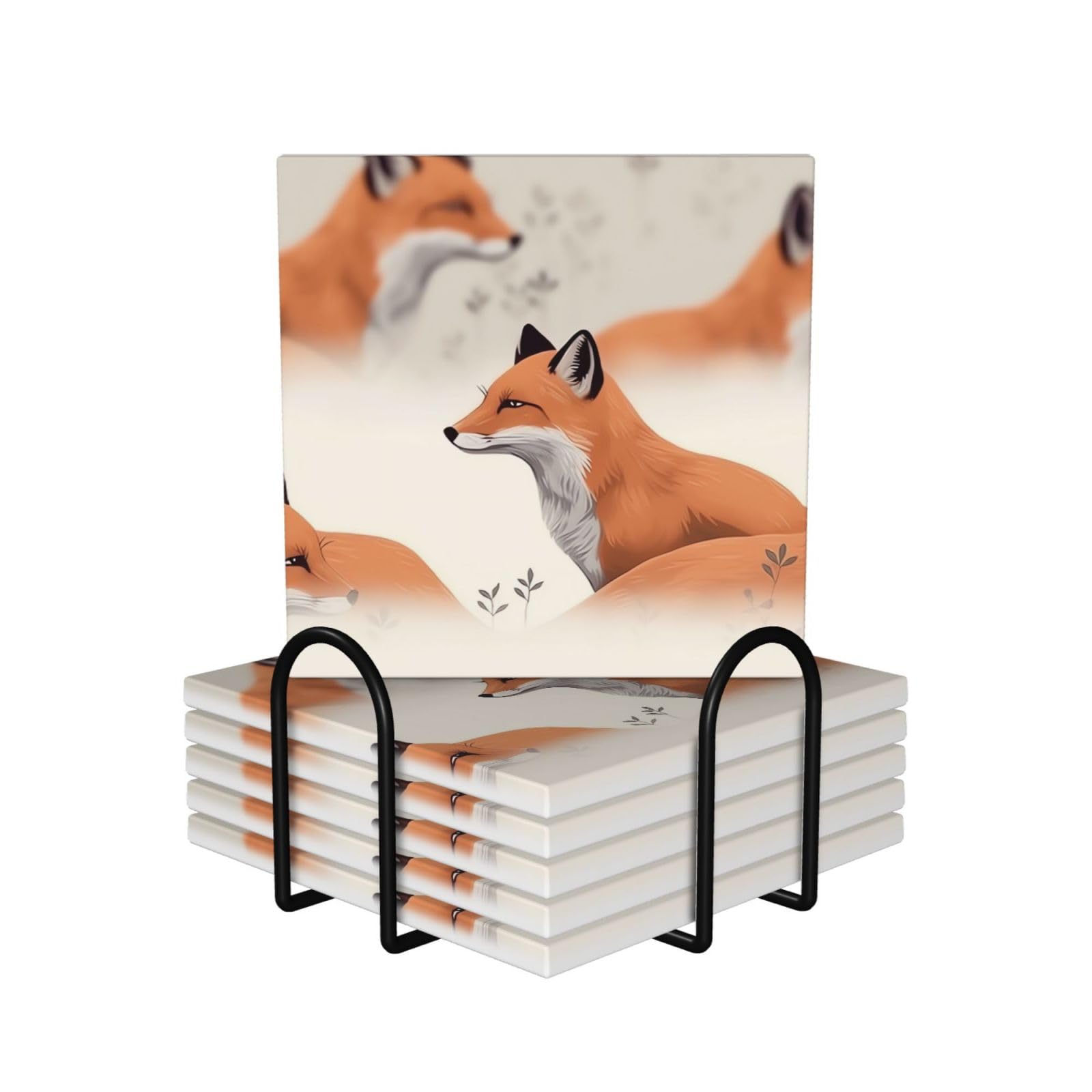 Dessous de verre renard en céramique et liège (lot de 6)