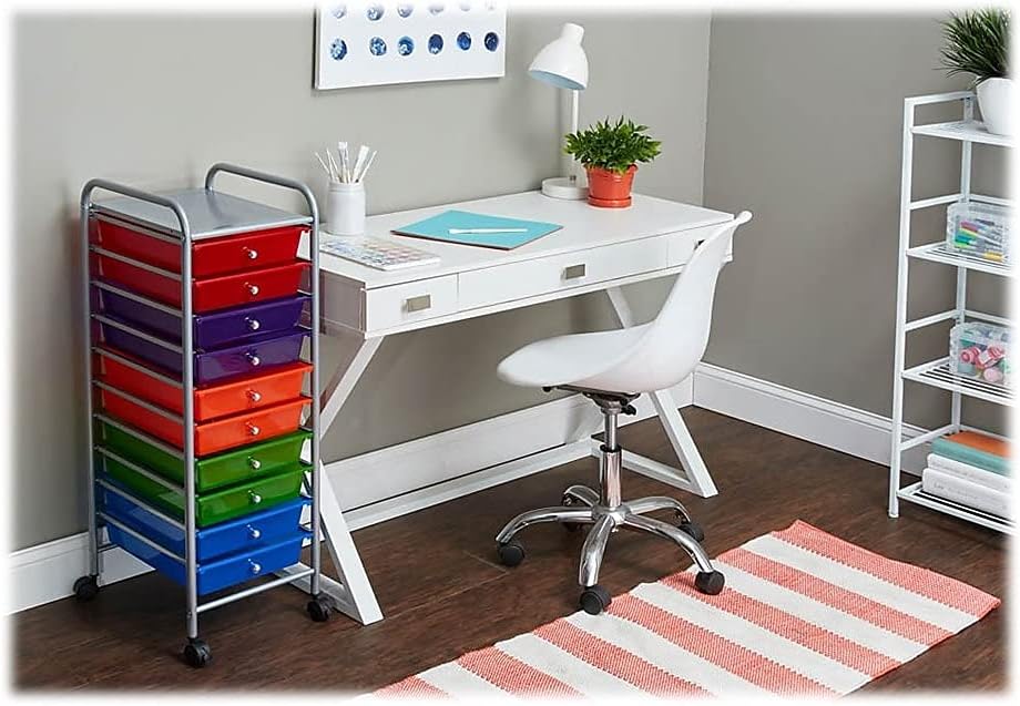 Advantus 10-Drawer Rolling Organizer Storage Cart for School, Office, Teachers, & Storage, Mobile Utility Cart with Drawers, Multicolor