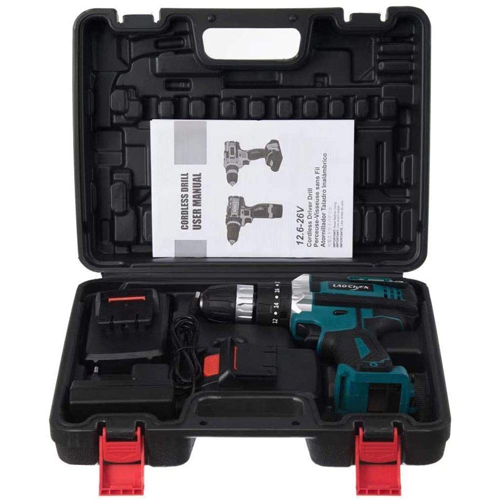 Trapano Avvitatore a Batteria da 21 V, Batteria al Litio 2x1500mA, 32 NM di Coppia, 2 velocità, Faro da Lavoro a LED, per progetti Fai da Te e bricolage, Caricabatterie Incluso