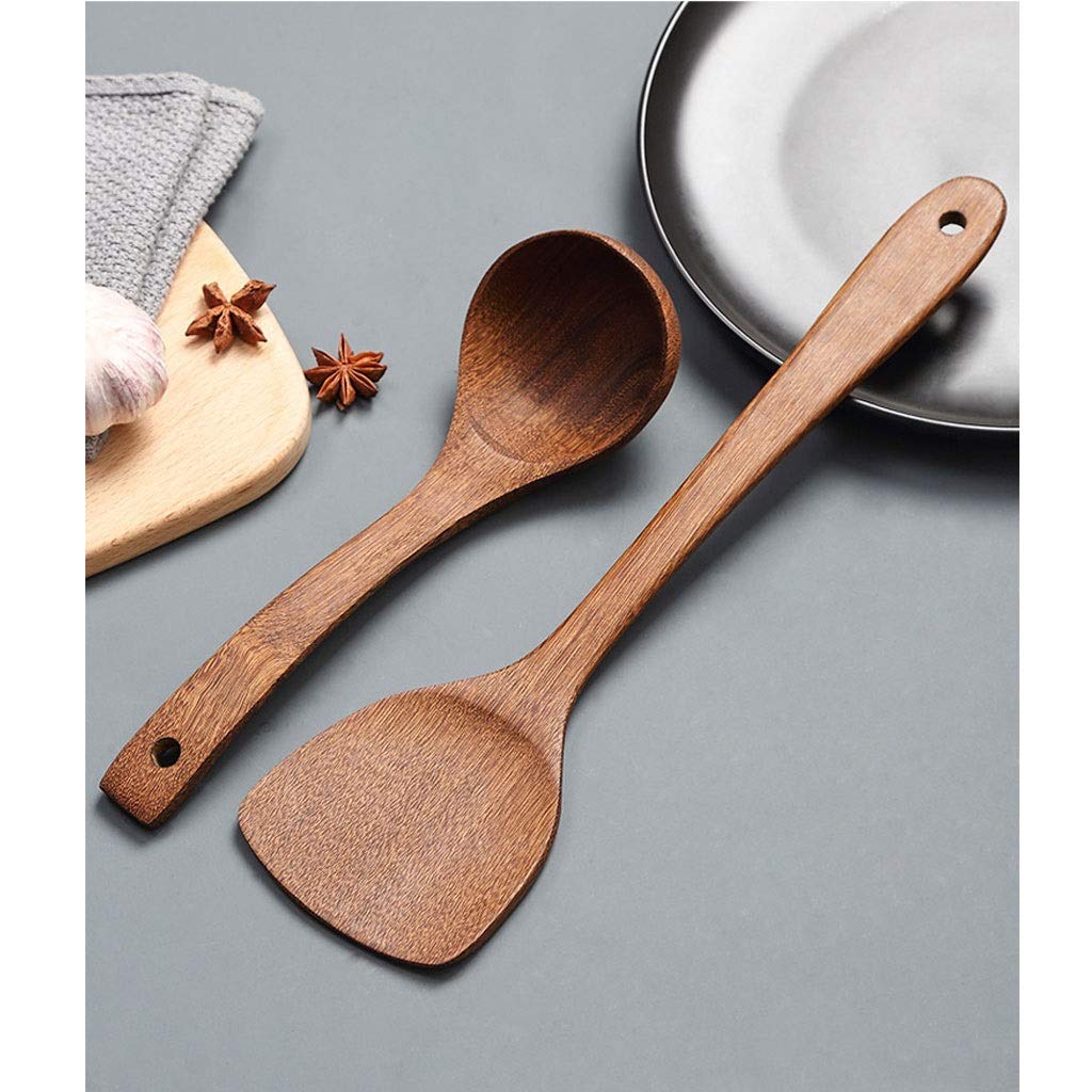 Spachtel für die Küche Pfannenwender Küchenutensilien aus Holz Set, 5pcs Kochen Werkzeuge Non Kratz- und Hitzebeständige, Holzspatel Schützen Sie Ihre Pfannen School of Wok Wok Spatel