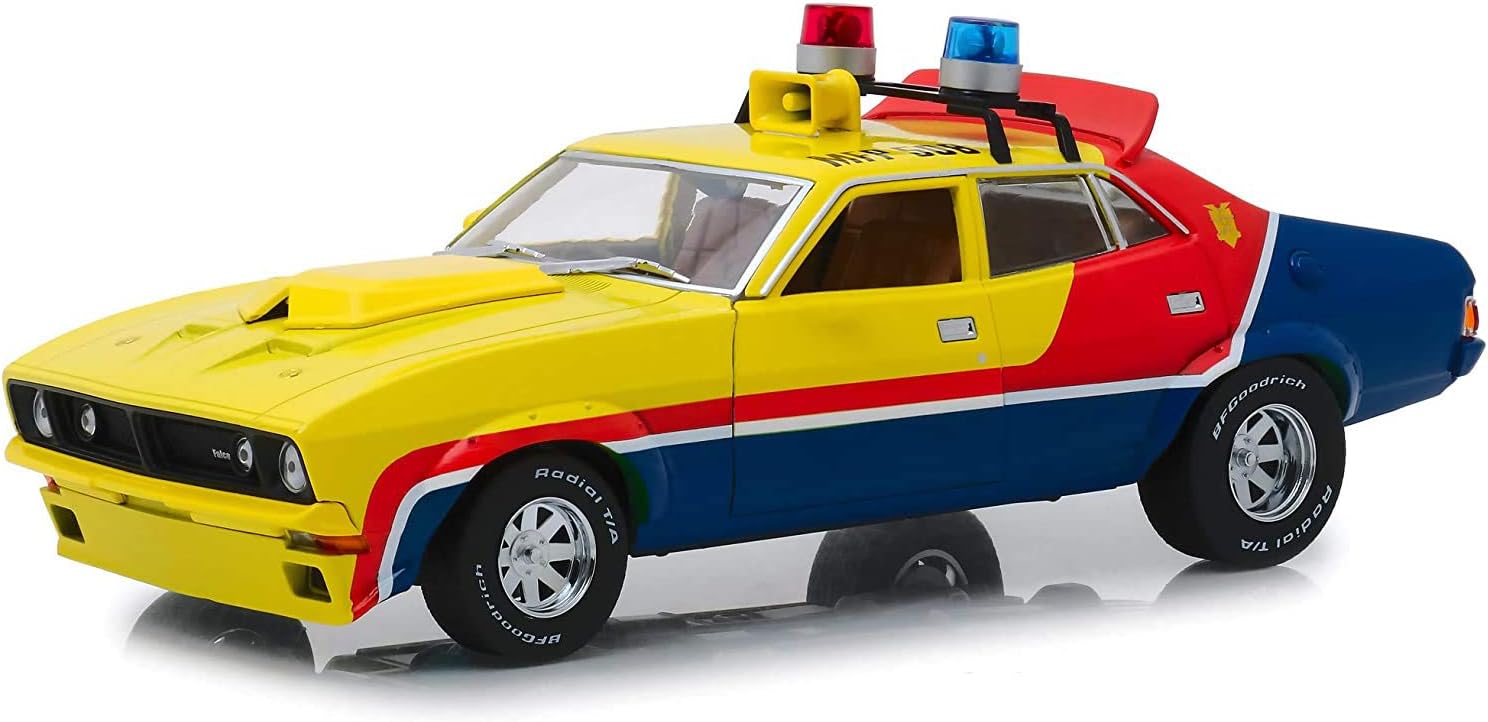 Greenlight 1:18 Scale First of The V8 Interceptors (1979) - 1974 Ford Falcon XB 4-Door Sedan M.F.P. Yellow Die Cast Car Model by Greenlight