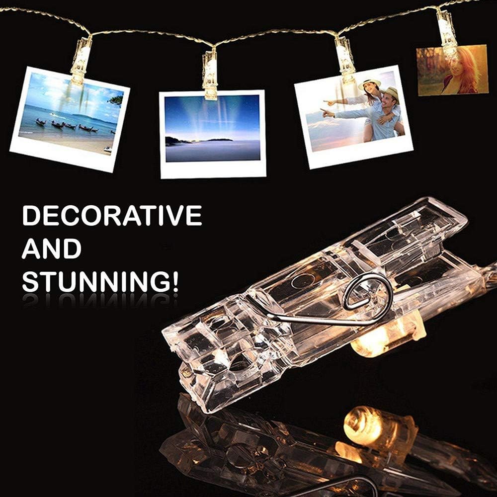 MZD8391 Dimmable 50 Photo Clips String Lights/Holder with Remote Control, Battery Powered Indoor Fairy String Lights for Hanging Photos Pictures Cards Memos, Gift Photo Clip Holder (Warm White)