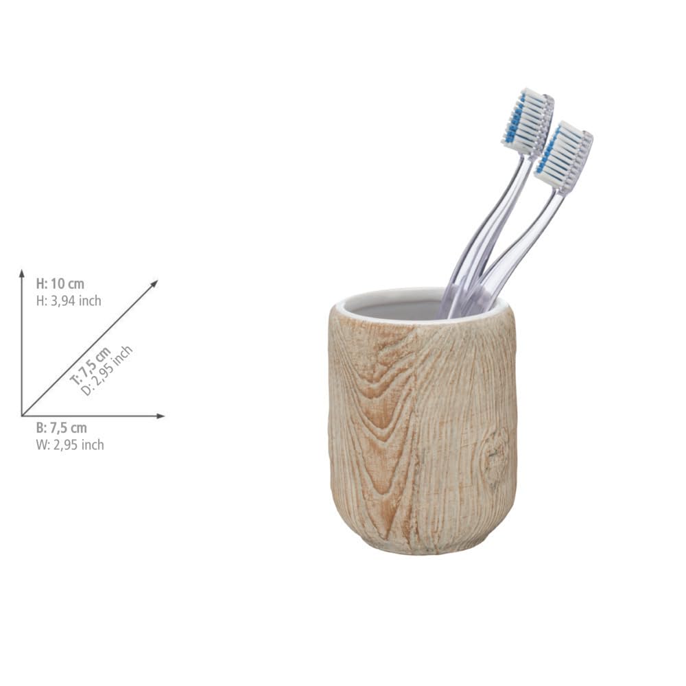WENKO Bad-Accessoire Set Mod. Florio, 3-teilig, Bad Rundum-Set aus 400 ml Seifenspender, Zahnputzbecher und WC-Garnitur, Keramik/Edelstahl, Beige/Schwarz