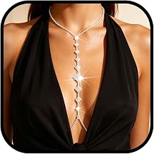 Bounzhi Silver Rhinestone Body Chain for Women Crystal Bikini Chest Body Jewelry for Beach Club Party Lingerie Outfits