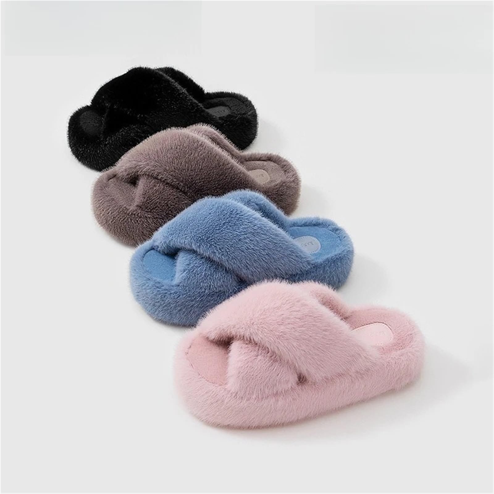 Pantofole Morbide Incrociate Pantofole pelose da Esterno Invernali con Suola Spessa Donna Morbido Tessuto in Pelliccia di Visone Imitazione