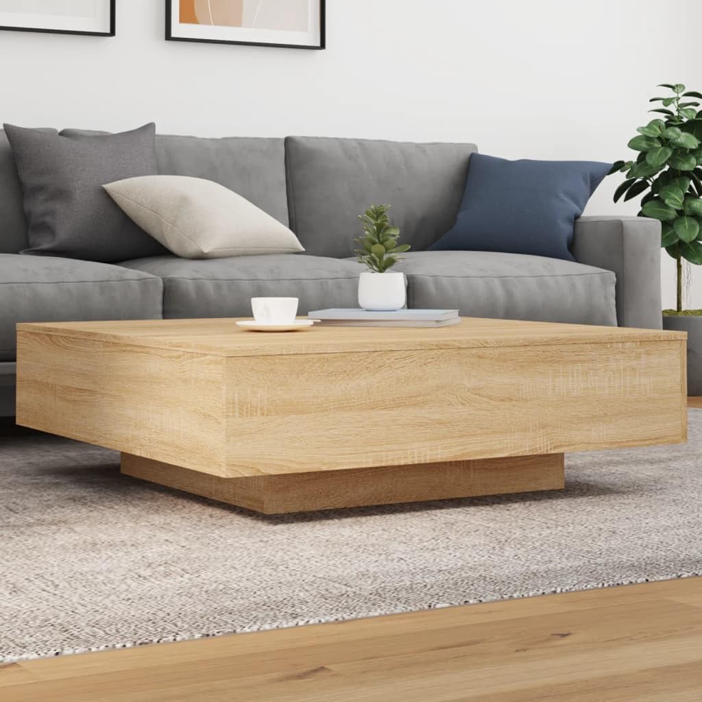 SXZenSpace Large Coffee Table Sonoma Oak 100x100x31 cm Modern Engineered Wood Centre for Living Room, Durable Square Side Lounge or Reception Areas