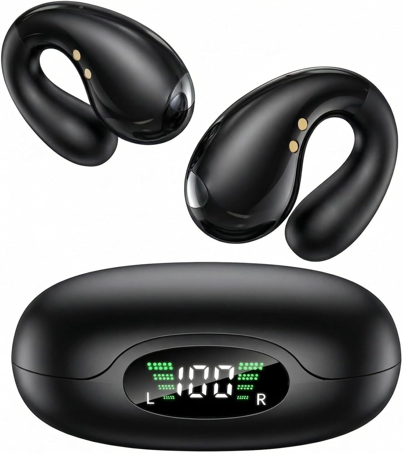 Ultra Open Ear Earbuds - Comfortable Clip-On Bone Conduction Earbuds, Over-The-Ear Open Headphones with Waterproof Build for Running, Gym Workouts, and Outdoor Sports, Onyx Black