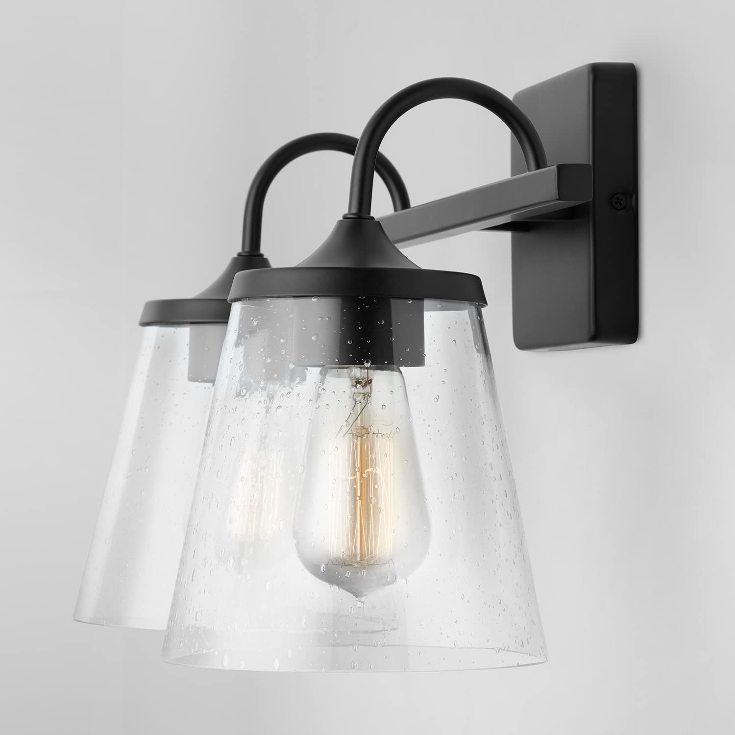 Capital Lighting 139122MB-496 Jayne Mid-Century seeded Cone Glass Bath Vanity Wall Mount, 2-Light 200 Total Watts, 11" H x 15" W, Matte Black