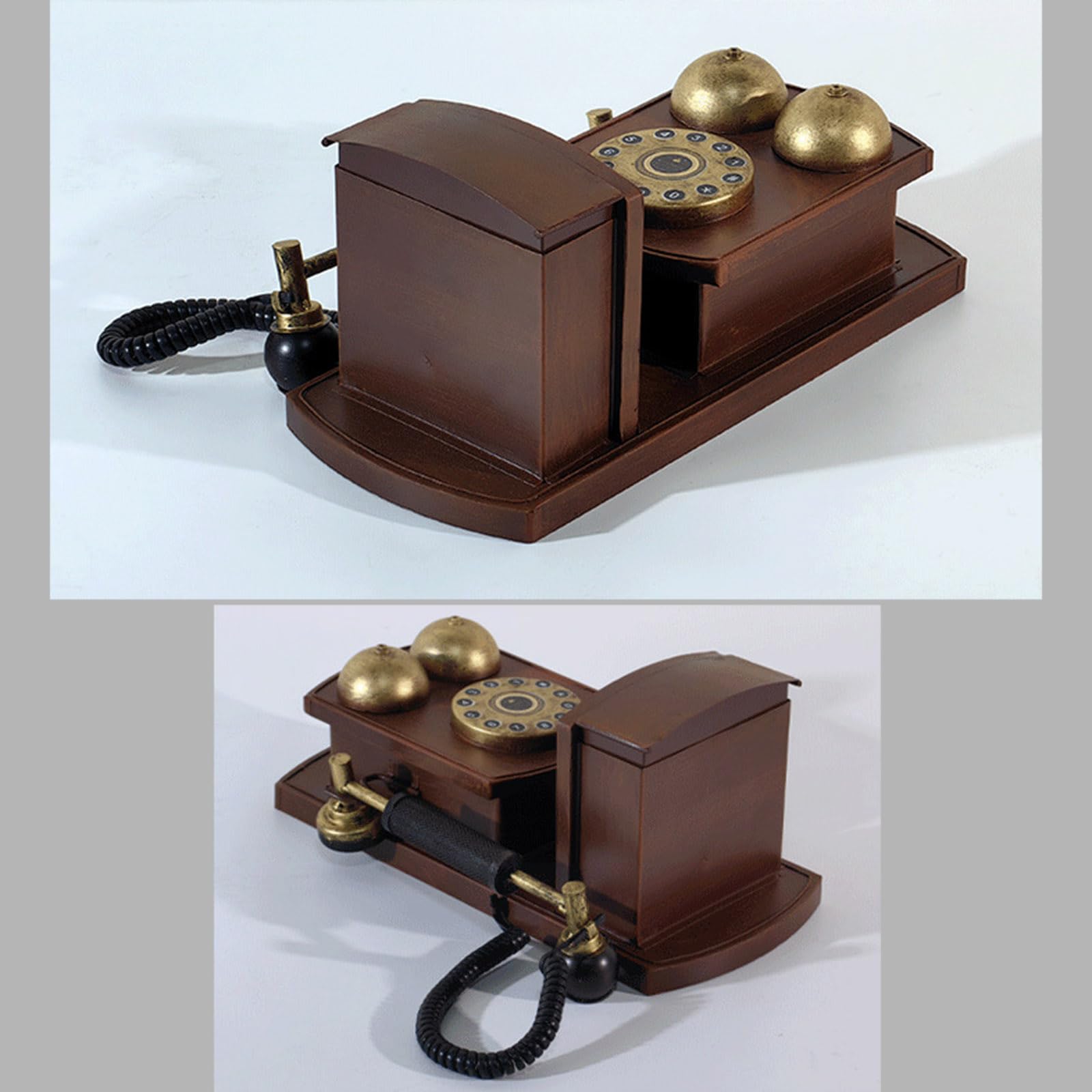 Teléfonos fijos retro con dial, teléfonos de cuerda retro, teléfono antiguo con caja de almacenamiento para decoración de oficina en casa, modelo creativo de teléfono
