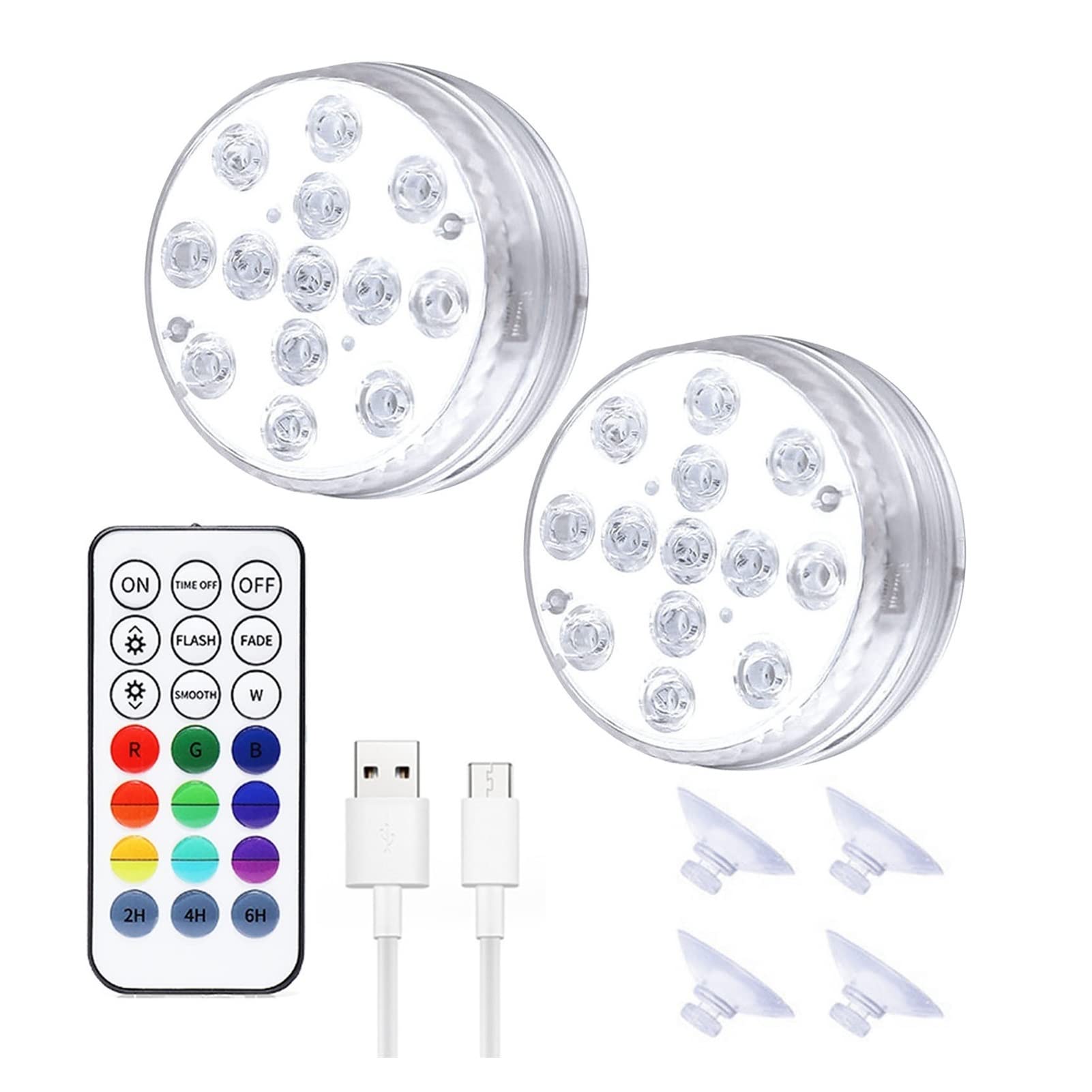 Éclairage de Piscine 13 LED Lumière sous-Marine USB Lampe de Piscine Rechargeable IP68 Appareils d'éclairage étanche for Les Aquariums Vases d'Aquariums Lumière de Piscine (Color : 2PCS)