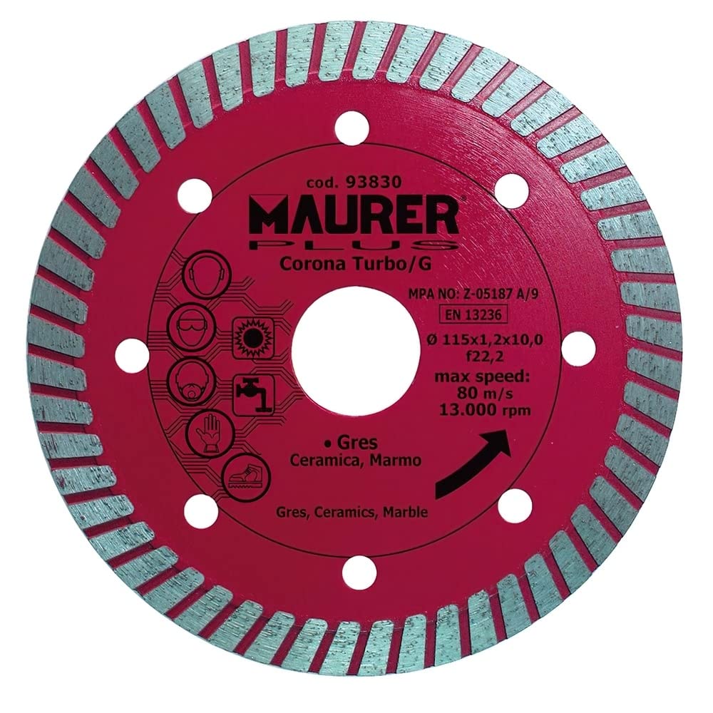 MAURER - Disco Diamante Gres, Ceramica, Marmol 115 mm.