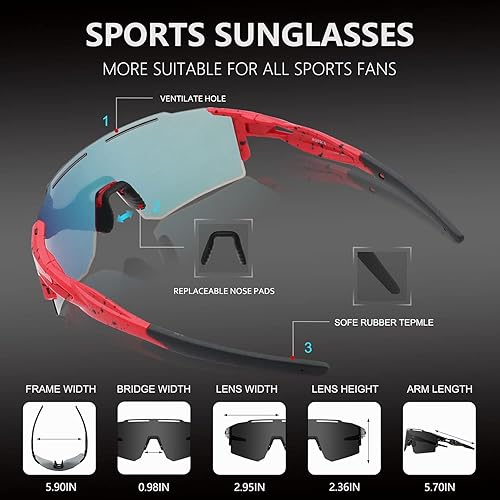 Vista 77 de OULAIQI Cycling Sunglasses Polarized Sunglasses for Cycling Men Women with 1 Lens or 3 Interchangeable Lens Baseball Glasses