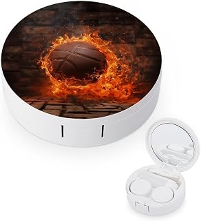 Contact Lens Case Travel Brick Wall And Burning Basketball Print Contact Cases Box With Mirror Solution Bottle Applicator Removal Tool Kit For Daily Outdoor