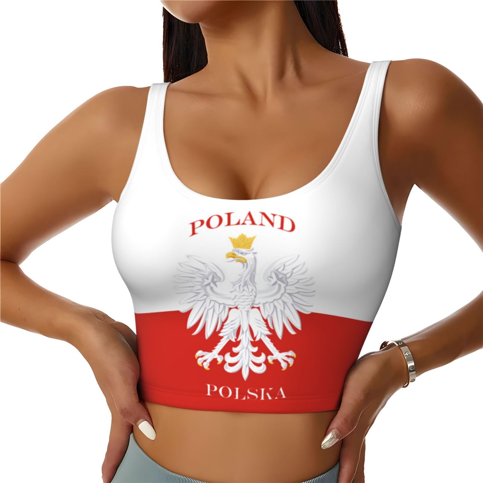 Peiyeety Women's Polish Flag Poland Polska 2 Sports Tank Tops Sleeveless Vest Shirts Fitness Top Comfort U-Back Cropped Bra Crop For Yoga, Gym