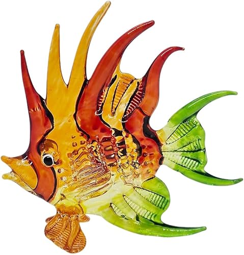 Miniatura 48 de WitnyStore Pequeña figura de pez ángel azul verde amarillo de 3½ pulgadas – Miniatura soplada a mano de vidrio pintado a mano peces de mar de agua