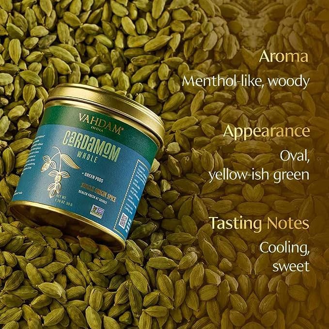 Image of VAHDAM Cardamom Whole (1.7oz /50g) Raw Green Cardamom Pods, Gluten-Free, Non GMO | Fresh & Aromatic Elaichi Adds Great Flavour To Baked Goods, Coffee, Tea & Curries