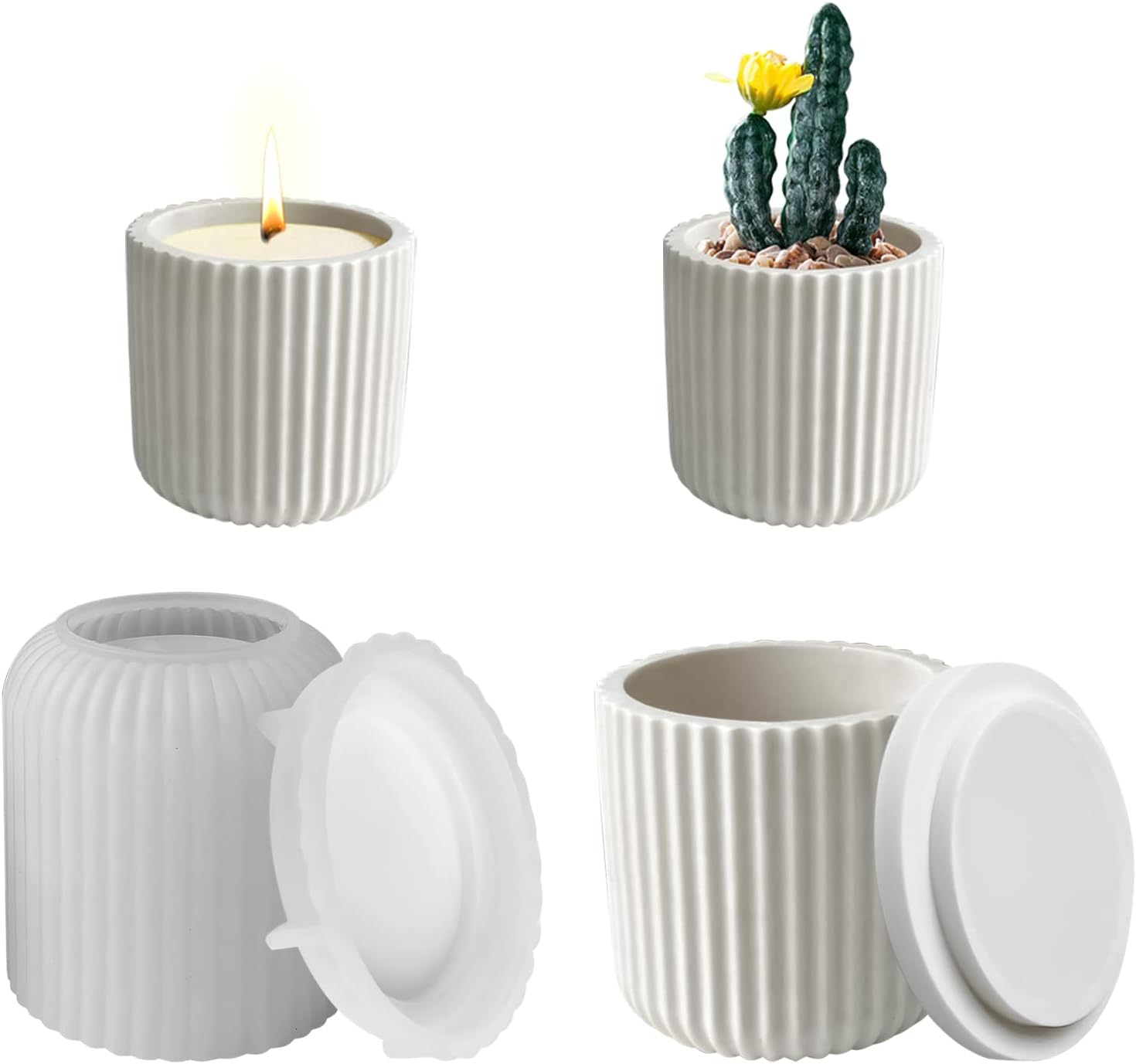 2x Silikonform Kerzenhalter Mit Deckel - DIY Gips & Epoxidharz Formen
