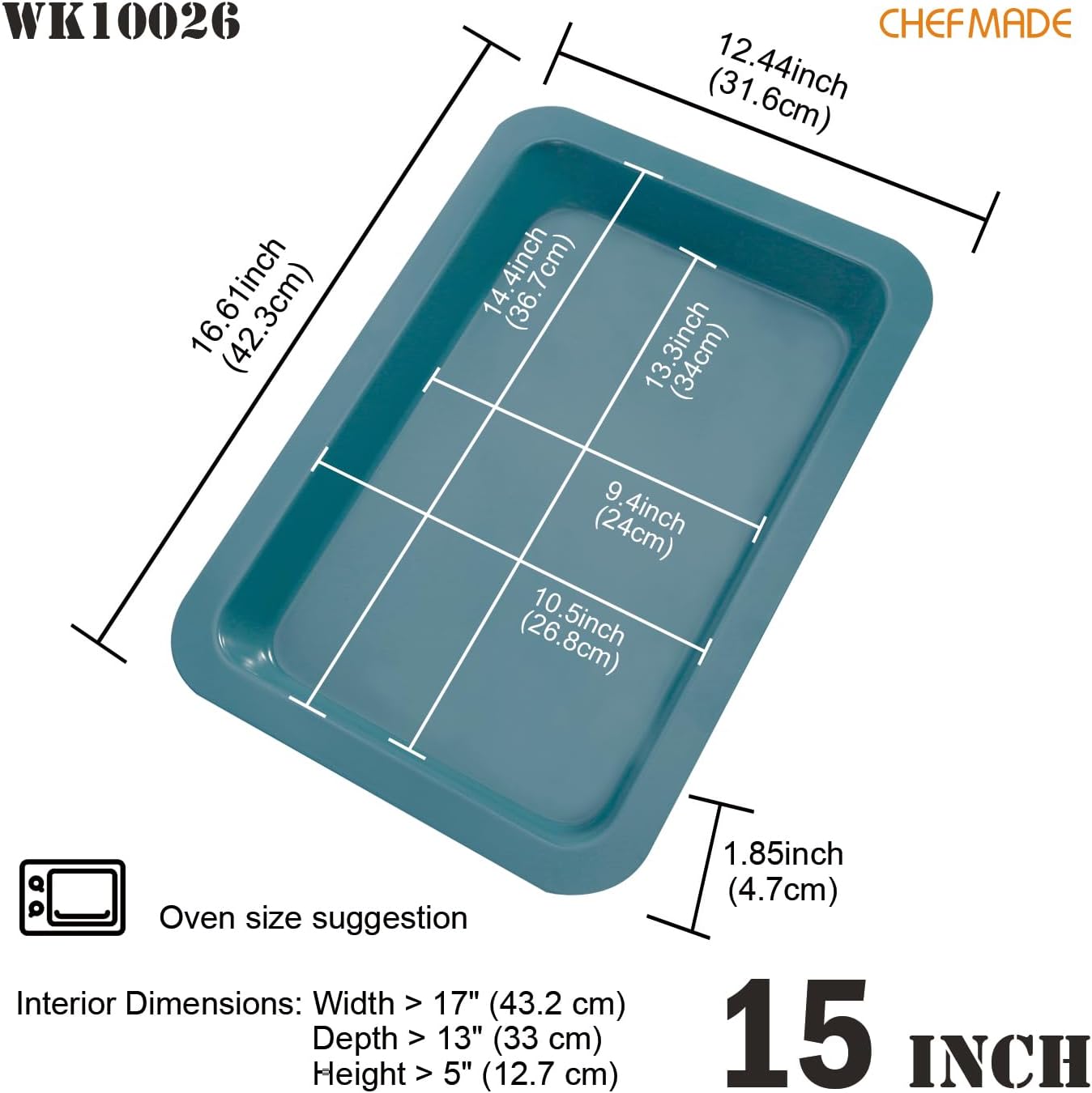 CHEFMADE Baking Pan, 15" Nonstick Lasagna Sheet Pan for Oven (Green)