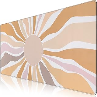 وسادة ماوس ألعاب كبيرة الحجم L ممتدة بحواف مخيطة وقاعدة مطاطية مضادة للانزلاق بسمك 3 ملم ومقاومة للماء ومناسبة للمكتب واللعب من آي كاسو، مقاس (90 × 40 سم)، تصميم شروق الشمس