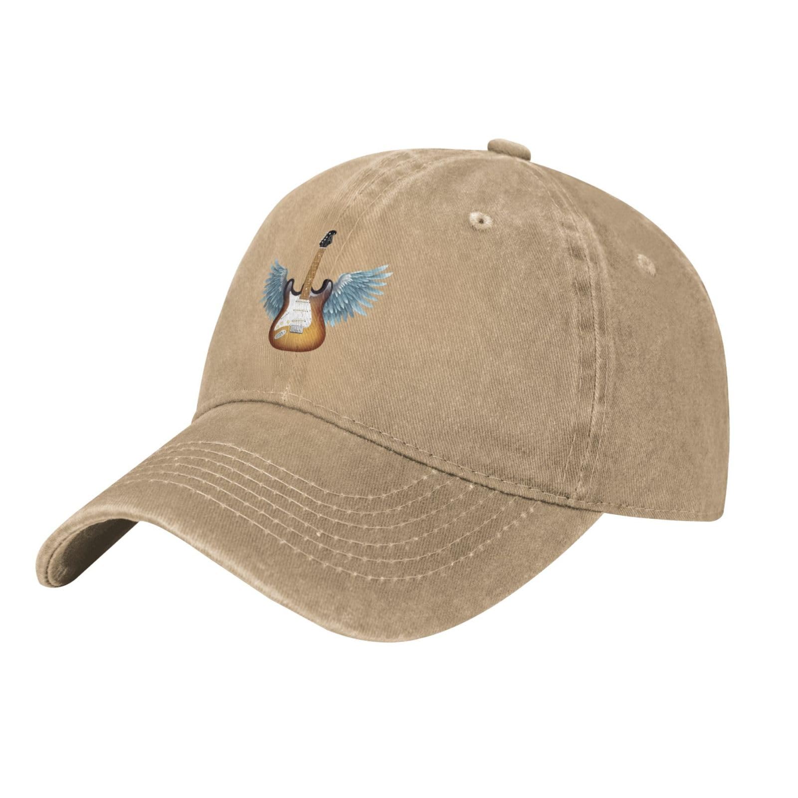 Acbnsll Black Guitar Wings Printed Washed Cowboy Baseball Cap for Adults - Stylish and Breathable Hat