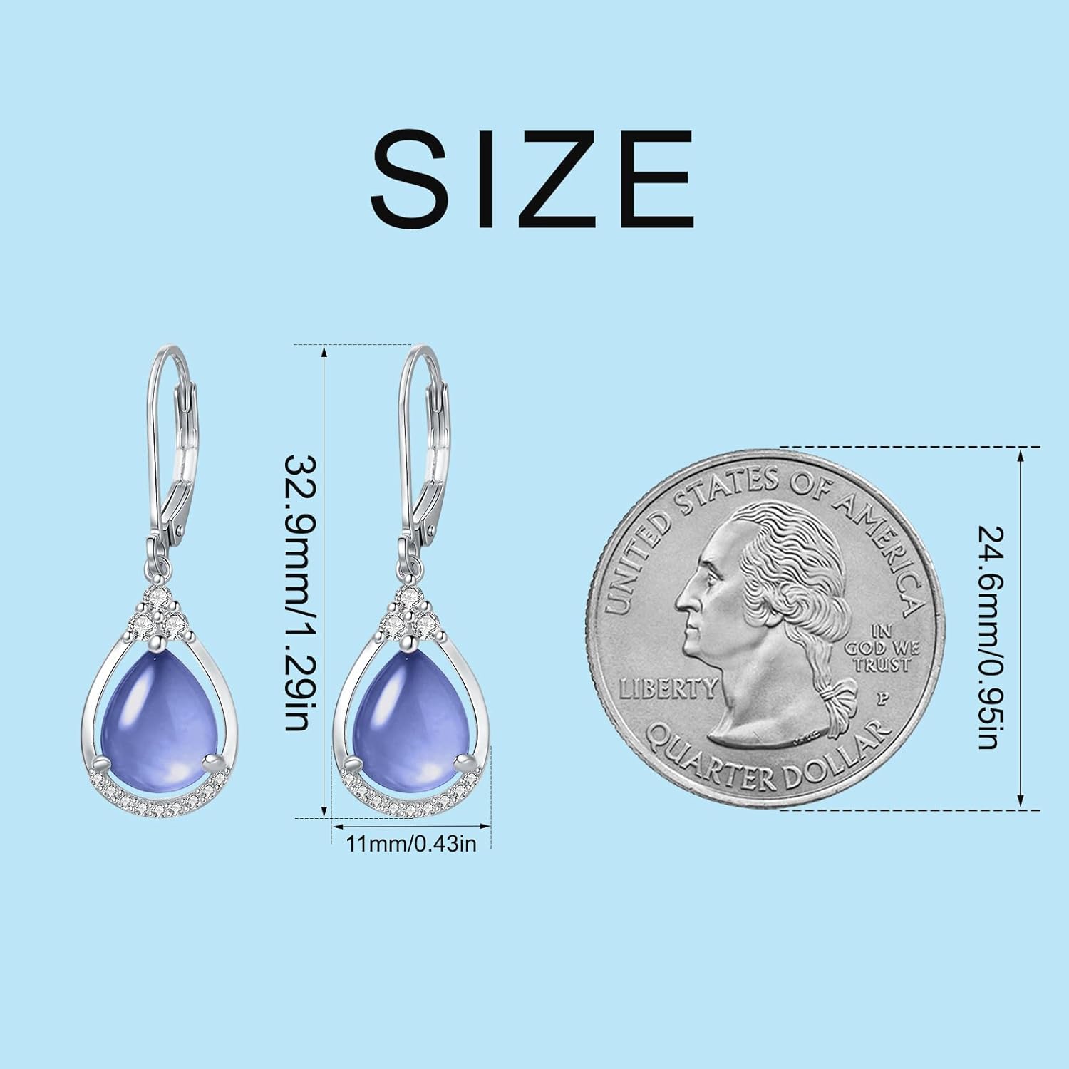 Sterling Silver Birthstone Earrings AAAAA Cubic Zirconia Teardrop Dangles Jewelry Gifts for Women - Image 5