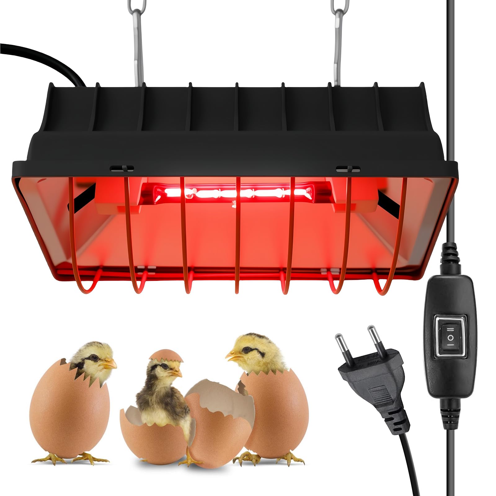 Lámpara de luz roja para pollitos: 275 W, lámpara de calefacción, gallinero con interruptor de ahorro, placa de calor para pollitos con cable de 2 metros, lámpara infrarroja termostática