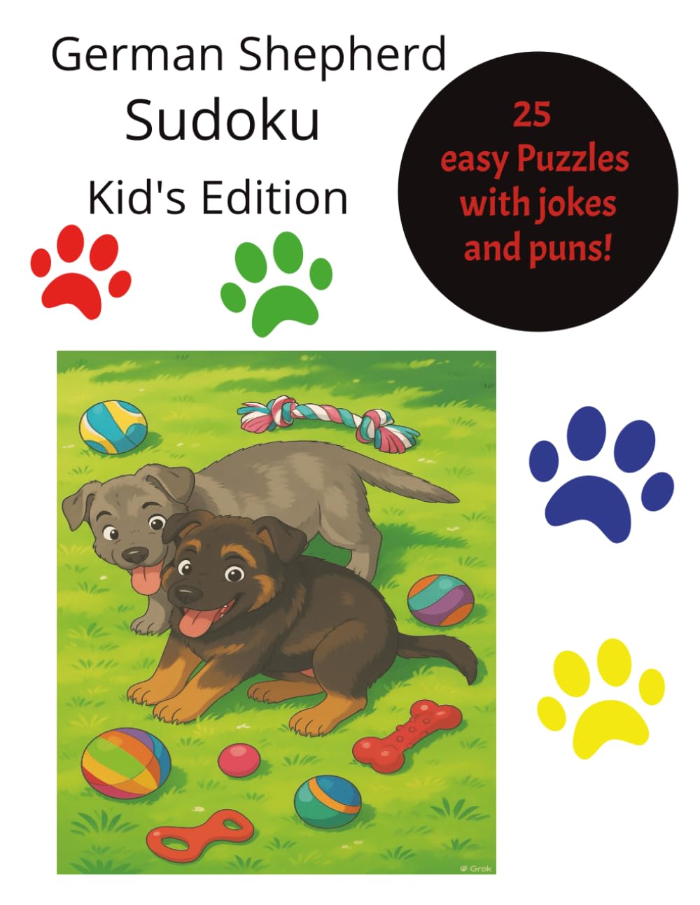 German Shepherd Sudoku Kid's Edition book: 25 easy sudoku puzzles with puns, German Shepherd inspired | 8.5x11 inches, 50 pages | German Shepherd jokes with brain building fun puzzles