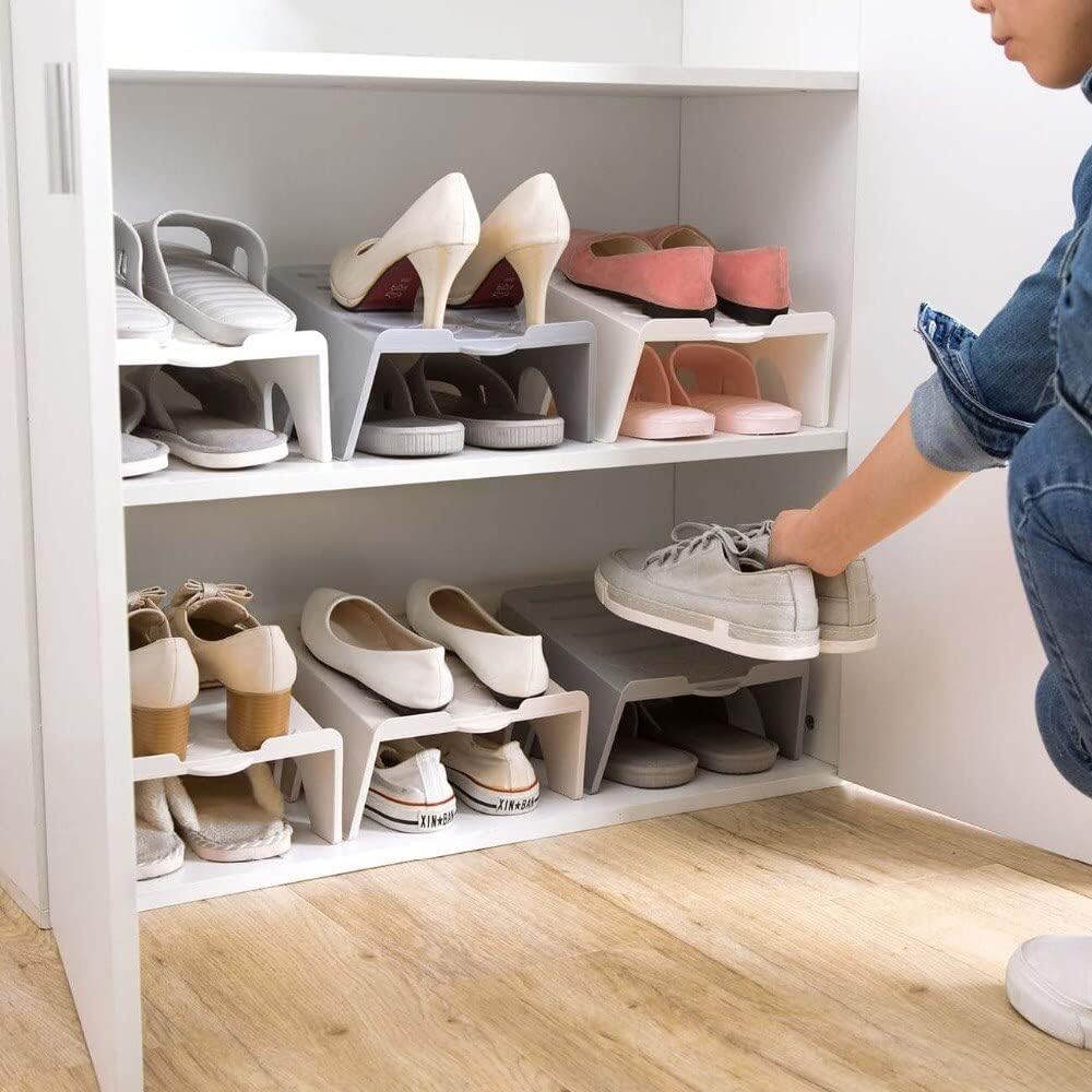 Lampostick Plastic Shoe Organizer Stand Space Saver Shoe Storage Rack Double Layer Free Standing Shoe Slipper Stacker Shelf (Multicolour, Pack of 10) 4