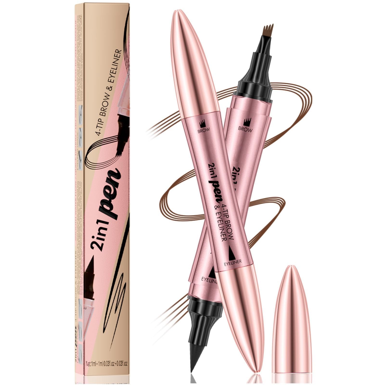 GraGra Eyebrow Microblading Pen, 2-in-1 Eyebrow Pencil & Eyeliner, 2-in-1 Eyebrow Pencil 4 Tipped Precise Waterproof With A Micro-Fork Tip Applicator, Waterproof and Long Lasting (Light Coffee)