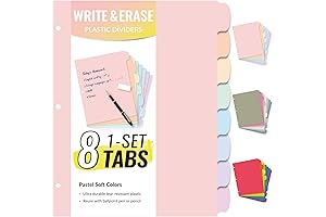 Sooez Pastel Aesthetic 8-Tab Write & Erase Binder Dividers