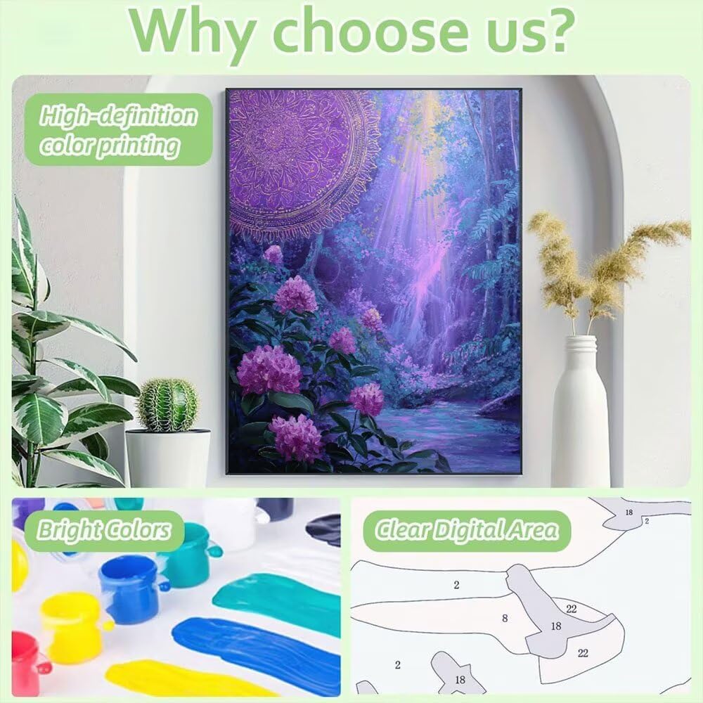 Malen Nach Zahlen Erwachsene DIY Komplettset - Hochwertige Acrylfarben & Leinwand - Entspannendes Kunsthandwerk für Anfänger & Fortgeschrittene Ideales Home Deko Purple Falls Motiv (80x100cm) C-1001