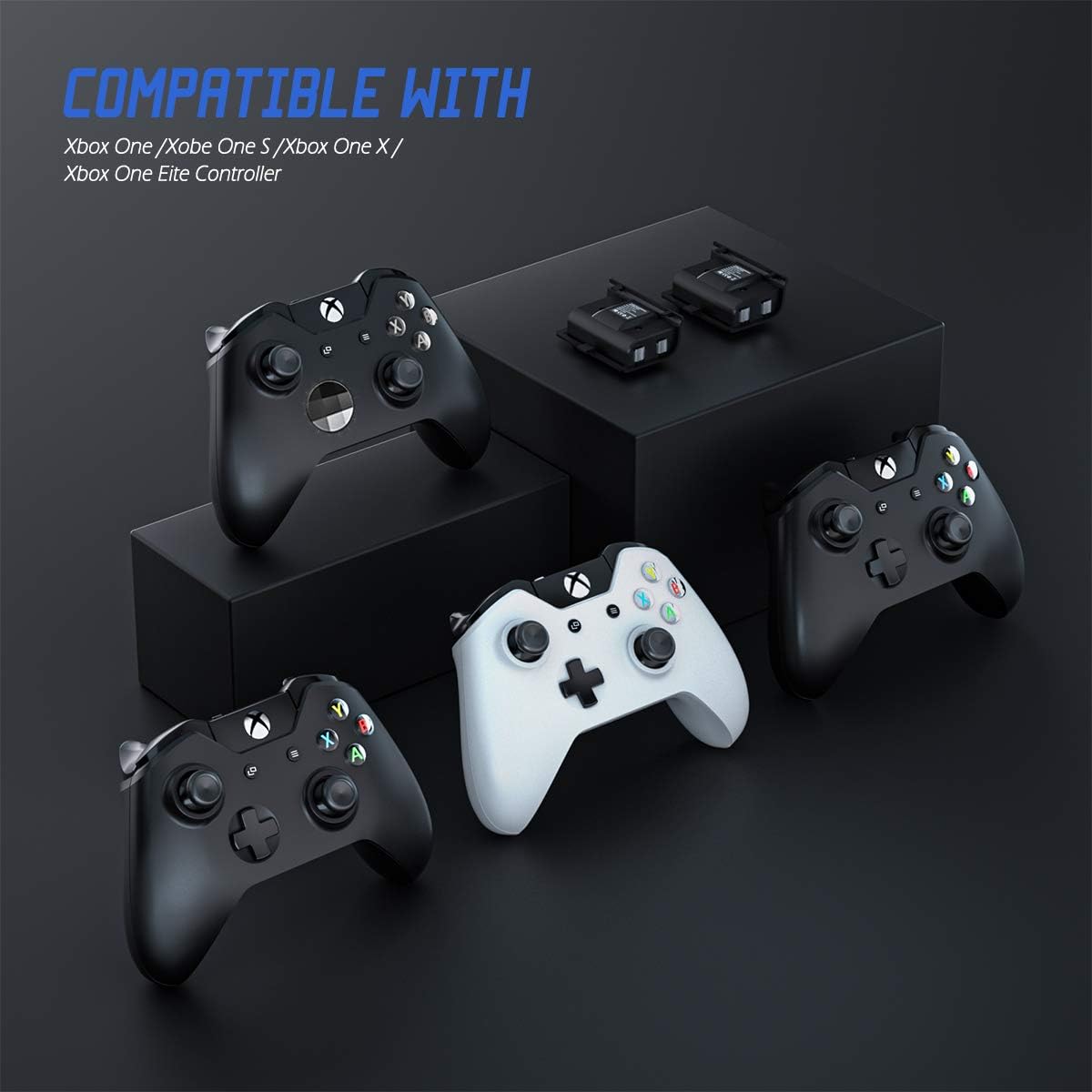 YCCTEAM Rechargeable Battery Packs for Xbox One, 2 Pack 1200 mAh Xbox One Controller Battery Pack with USB C Charging Cable and Micro USB Adapter - Upgrade Integrated Rechargeable Battery