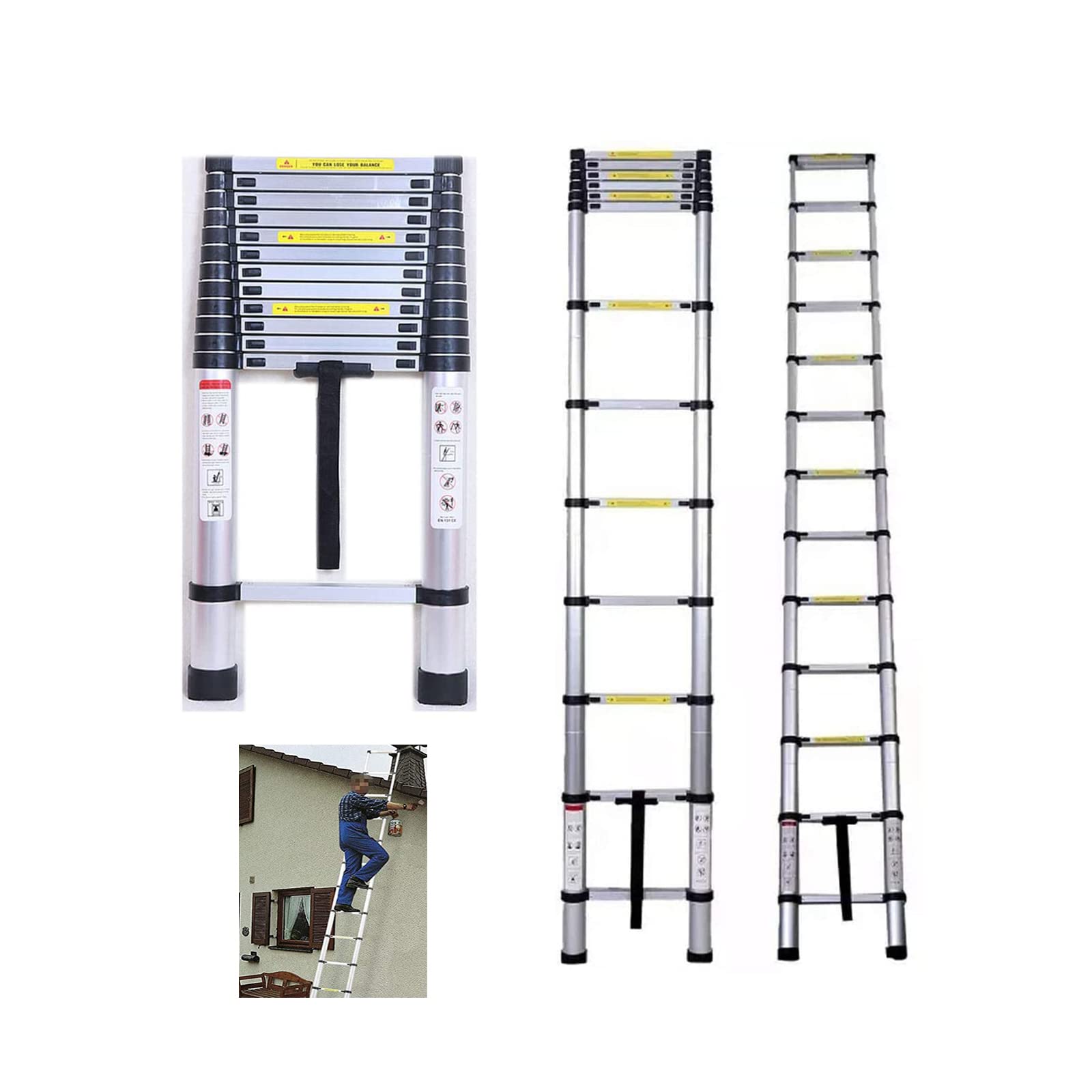 Uniwersalna drabina teleskopowa, 5 m, wysokiej jakości aluminium, wysuwana, antypoślizgowa, do wspinaczki wysokiej, biura/loftu, do gospodarstwa domowego, nośność 150 kg