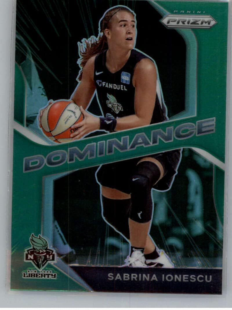 2021 Panini Prizm WNBA Dominance Prizms Green #6 Sabrina Ionescu New York Liberty Official Women's Basketball Trading Card in Raw (NM or Better) Condition