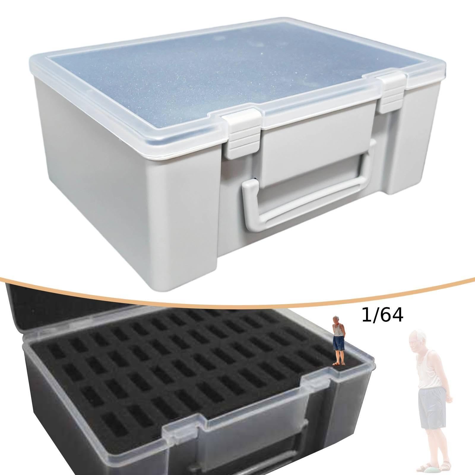 Caja Expositora para Figuras en Miniatura, Contenedor Prueba de Golpes, Estuche de Transporte Portátil con Inserto de Espuma, Contenedor de PE, Gris