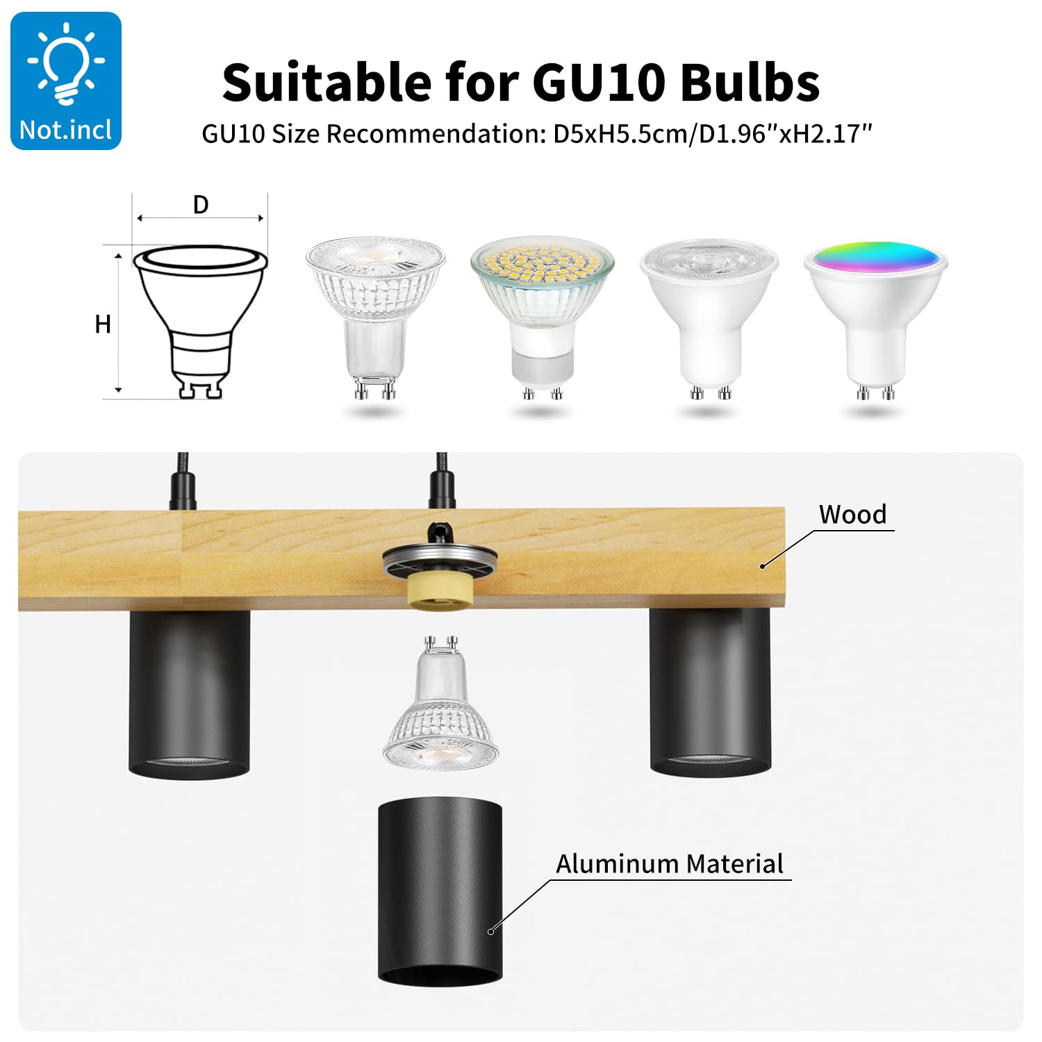 LVWIT Czarne lampy wiszące, lampy wyspowe do kuchni GU10, drewniane lampy sufitowe, lampa sufitowa do jadalni z 4 podstawami, salonu, sypialni, przedpokoju (bez żarówek)