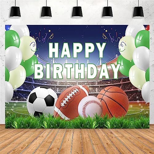 Yieldeer Sports Photo Backdrop Happy Birthday Wall Tapestry Basketball Photography Background Baseball Football Themed Birthday Party Decorations Banner for Teen Boys, 7x5ft by Yieldeer - Used condition - US$13.44
