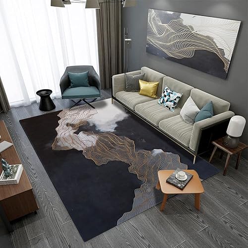 Miniatura 1 de Alfombras para Salas, Nordic Minimalism Extra Large Area Rug Artistic Sense Lines Print Black Non Slip Living Room Rug Morden Farmhouse Rugs for
