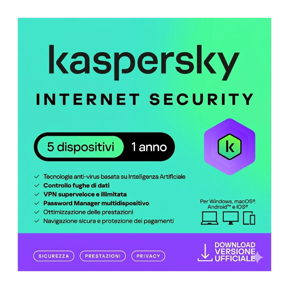 nextradeitalia Kaspersky Internet Security 2021 - PC/Mac/Android/iOS -1 Anno - 5 DISPOSITIVI