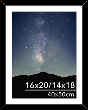 JCJMY 16x20 Picture Frame Black with 14x18 Mat for 40 x 50cm Diamond Art Painting, Display Photo 14x18 with Mat or 16 x 20 Without Mat, Wall Hanging Large Frame with Plexiglass, Black
