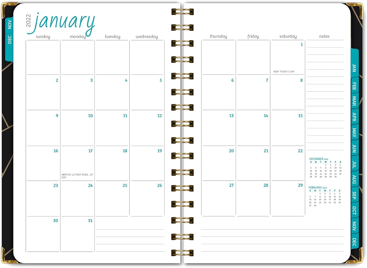 HARDCOVER 2022 Planner: (November 2021 Through December 2022) 5.5"x8" Daily Weekly Monthly Planner Yearly Agenda. Bookmark, Pocket Folder and Sticky Note Set (Black Gold Triangles) : Office Products