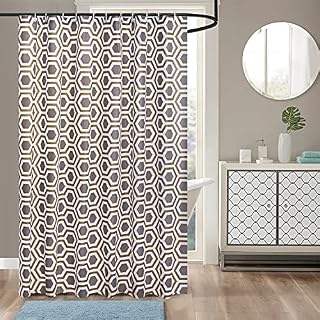 ZIMEL HOMES Shower Curtains Mould-free Mildew Resistant Bath Curtain with Stitched Steel Eyelets Waterproof Polyester Fabric Bathroom Curtains with 12 Hooks, 180 x 180 cm (Diamond Grey)