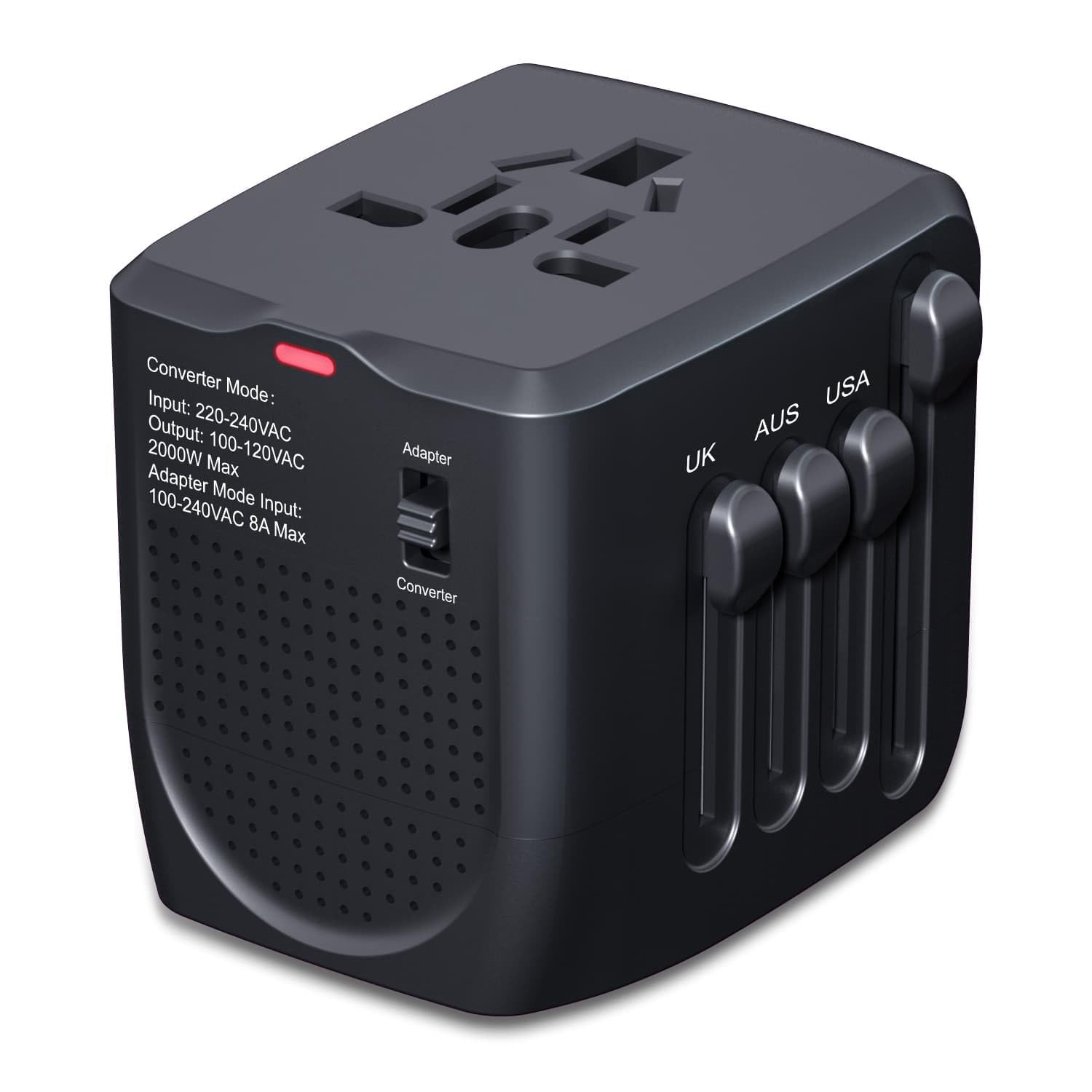 International Travel Adapter Voltage Converter Steps Down 220V to 110V for Cell Phones, Laptops, and Curling Irons, US to UK, Europe, Australia, and More Than 200 Countries