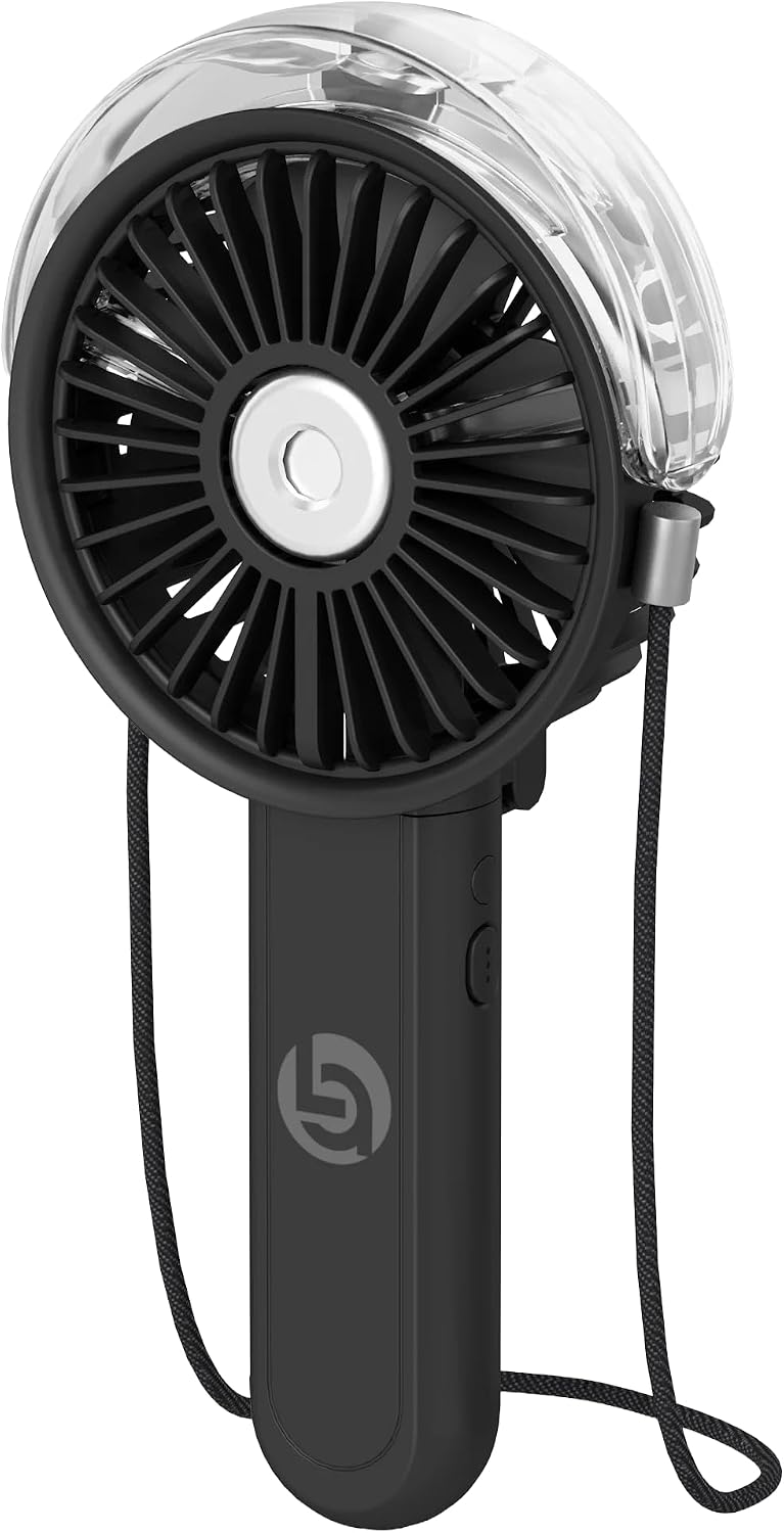 Lifestyle Advanced Myst Misting & Rechargeable Portable Fan – 2-in-1 Personal Cooling Fan with Mist, 3 Speeds, Foldable Handheld/Desk Fan, Rechargeable Battery, Includes Lanyard (Black)
