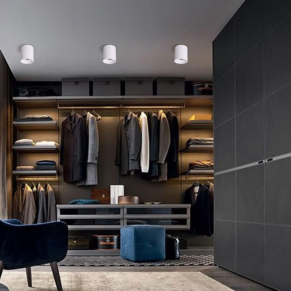 Indoor Ceiling Spotlight Led Surface Mount Accent Spot Lighting Fixture 3000K Warm White Cylinder Directional Spotlights, Bedroom Living Room Game Room Ceiling Lamps/Blanc12W