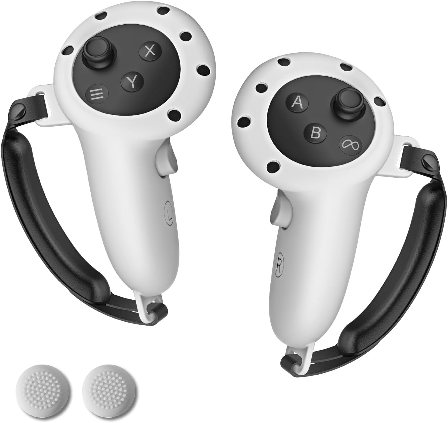 Controller Grips Cover for Meta/Oculus Quest 3, Silicone Handle Protector, Non Slip Grip with Adjustable Knuckle Straps, Supports Charging Dock Use, Protective Accessory for Gaming Comfort