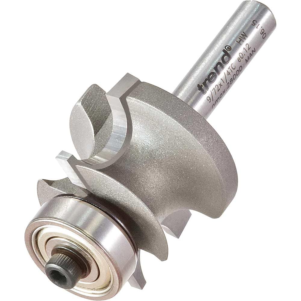 Trend Fresa para ingletes de esquina con rodamiento 28 mm, vástago 1/4 | Ideal para molduras de esquina: Ø28 mm, rodamiento Ø16 mm y radio 4,8 mm; vástago 1/4, 9/72X1/4TC