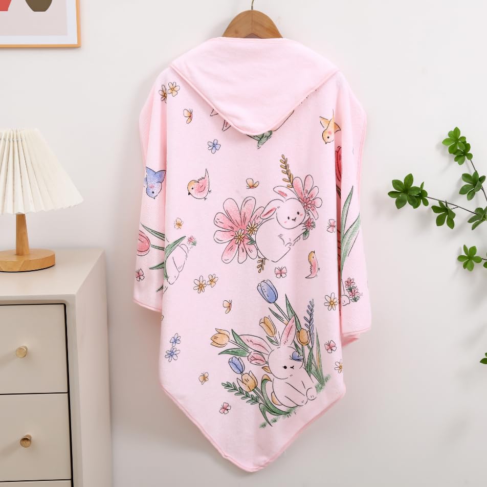 Image of Mee Mee Hooded Baby Bath Towel for New Born | Wash Cloth, Quick Absorbent, Can be Used for Baby Swaddling, Extra Soft Cotton Towels for Kids /Toddlers /Infants /Babies, Pack of 1, (Pink Flowers) 80X80 CM