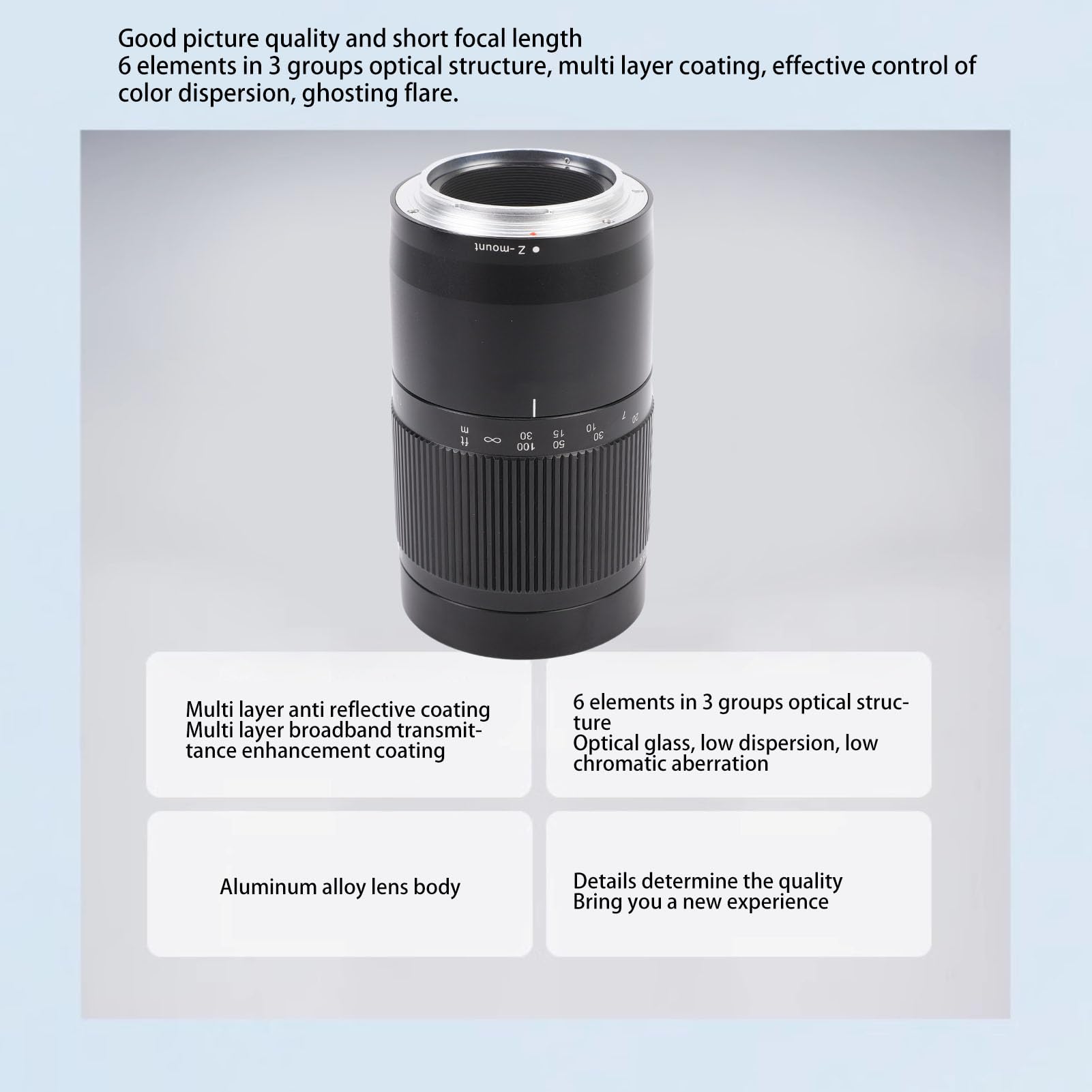 Akozon Obiektyw Refleksyjny Pasuje do D850 D810 D780 Z Mocowaniem Z Aparat Bezlusterkowy Szkło Optyczne ze Stopu Aluminium 240mm F5.6 Pełnoklatkowy Obiektyw Refleksyjny MF