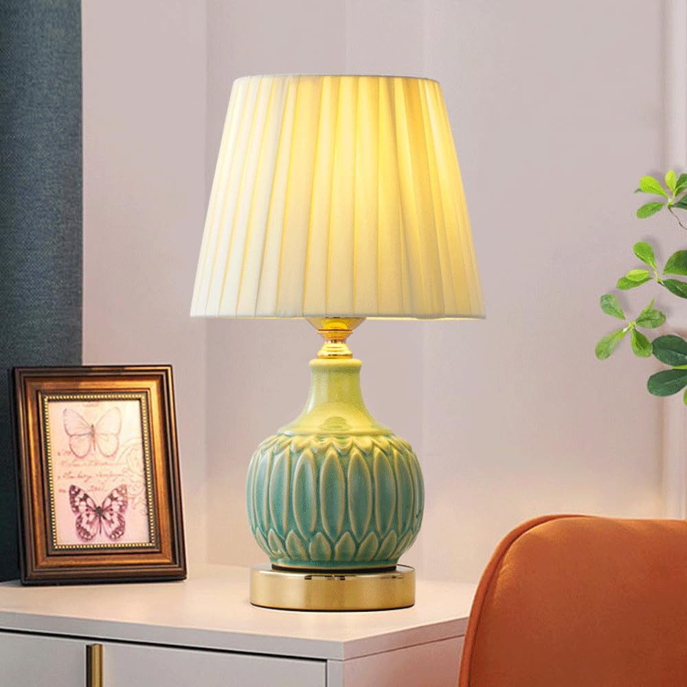 Ceramiczna lampa biurkowa do sypialni gabinet salon prosta retro lampka nocna ciepła luksusowa lampa ściemniana pilot trójkolorowy potężna lampa biurkowa